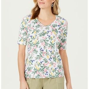 XXL Bright White Karen Scott Printed V-Neck Short Sleeve Top